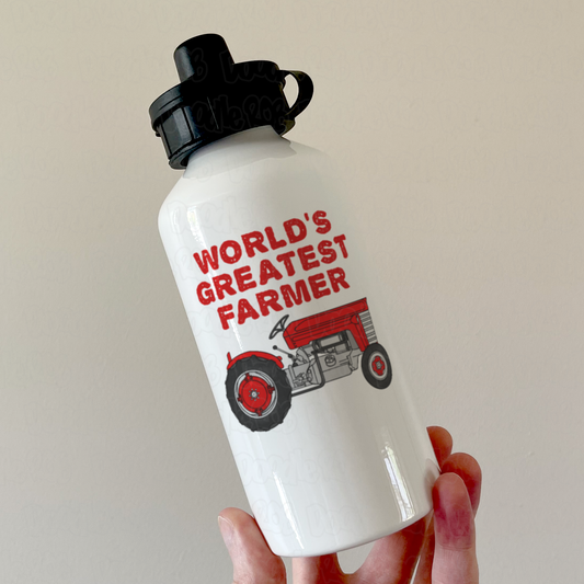 Vintage Tractor Water Bottle - World's Greatest Farmer - Funny Farmer Water Bottle - Farming Gift For Him