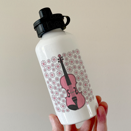 Violin Floral Water Bottle (Pink Flowers) - Female Violinist - String Musician Gift For Girl
