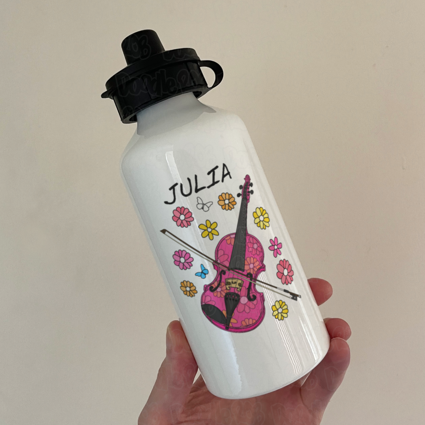 Floral Violin Personalised Water Bottle - Violinist Custom Water Bottle - String Musician Gift For Her