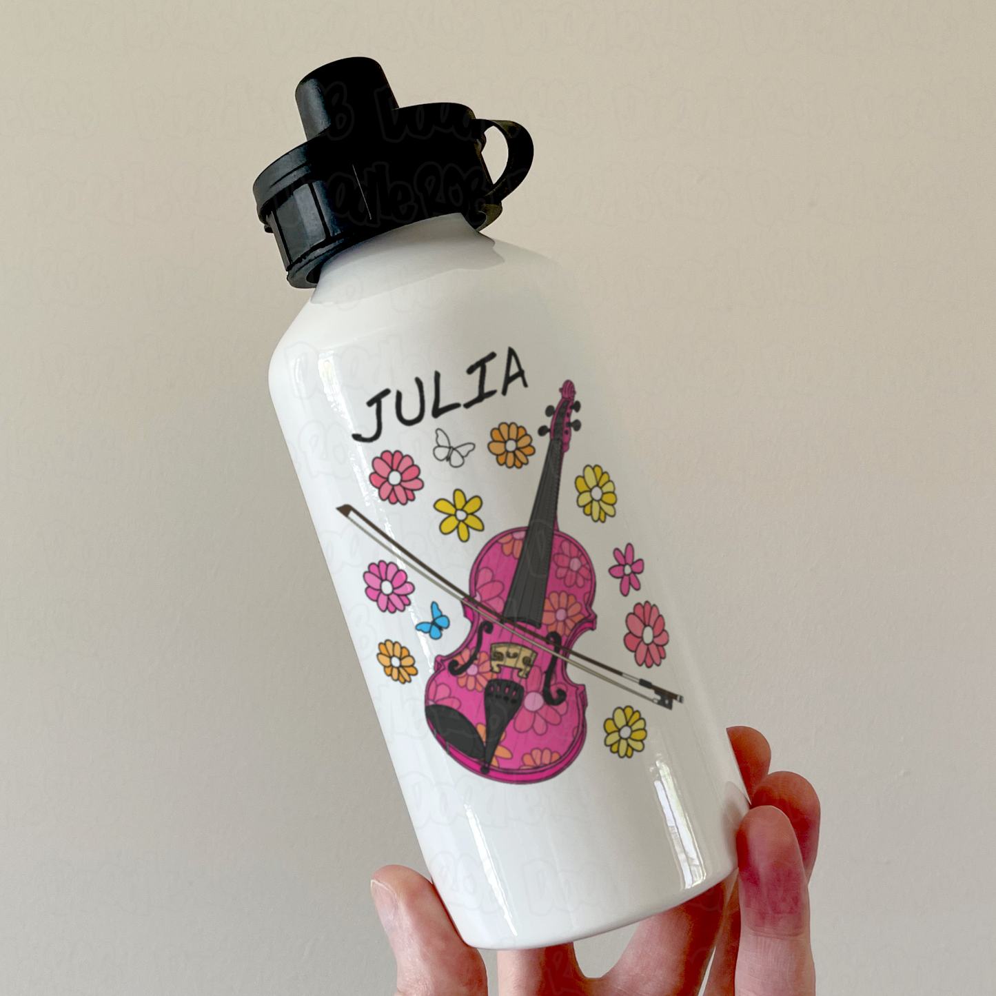 Floral Violin Personalised Water Bottle - Violinist Custom Water Bottle - String Musician Gift For Her