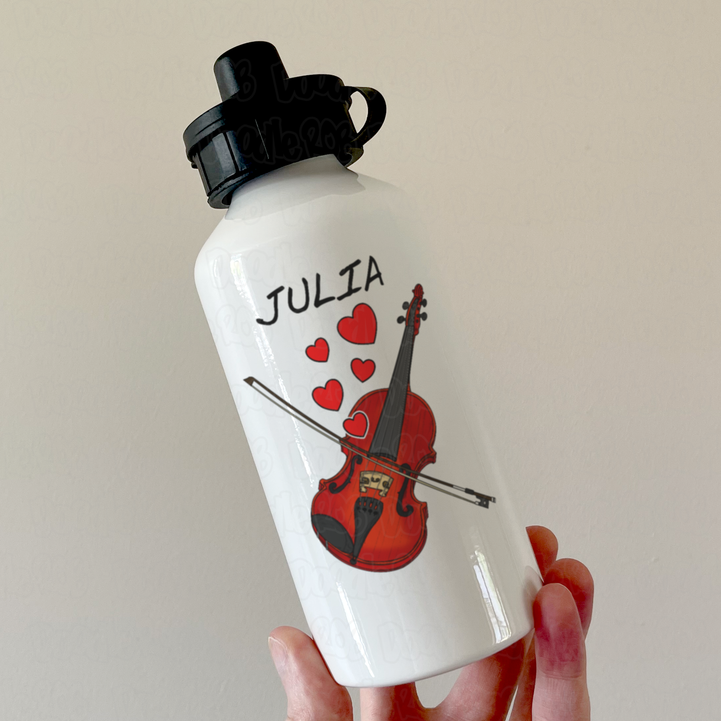Personalised Violin Water Bottle (Hearts) - Violinist Custom Gift - Wedding Musician Water Bottle