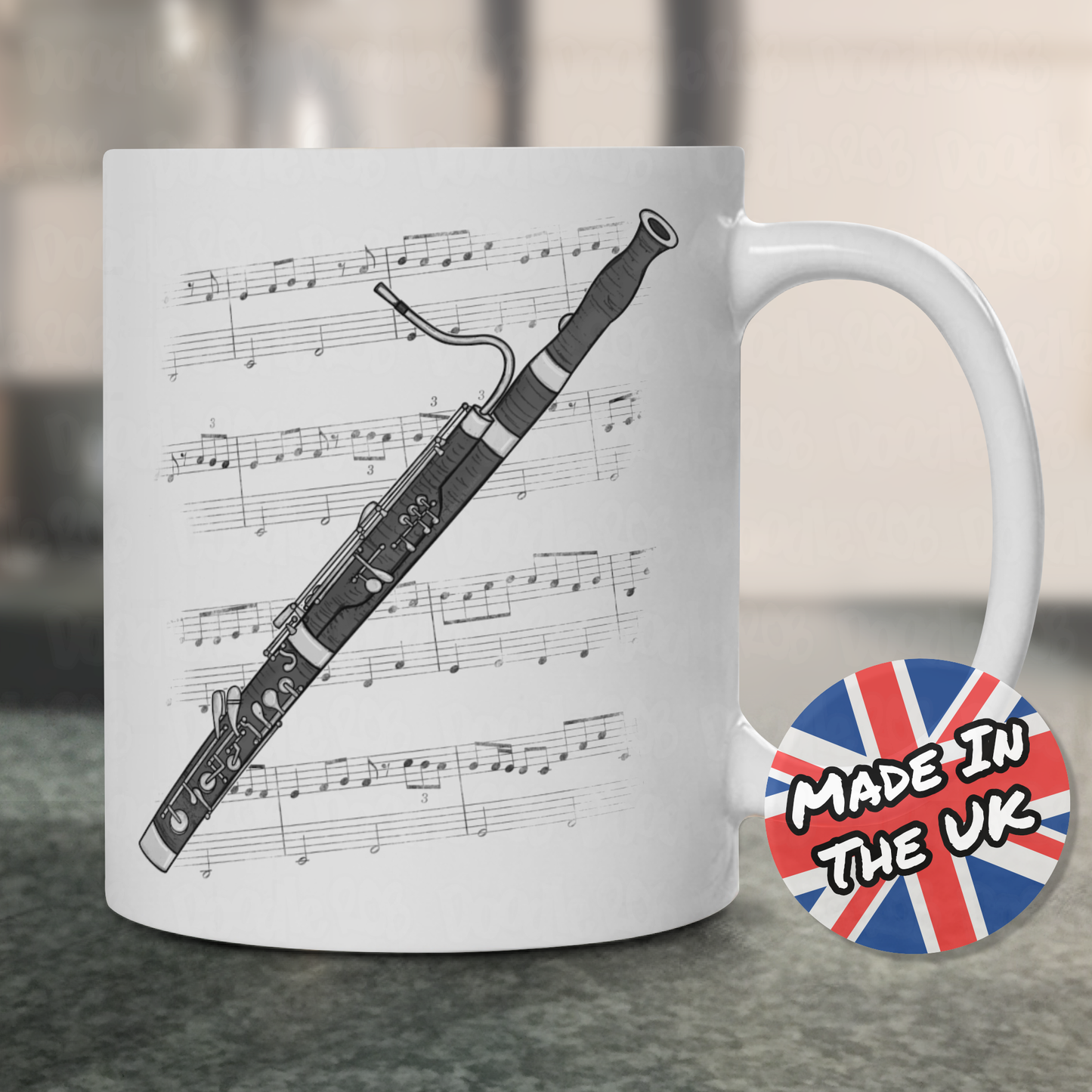 Bassoon Music Notation Mug - Gift For Bassoonist - Woodwind Musician Gift