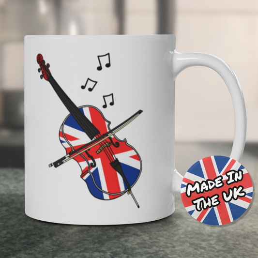 UK Flag Cello Mug - Cellist Gift - Union Jack Cello Mug - British Musician Gift
