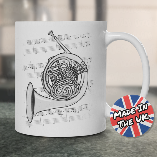 French Horn Music Notation Mug - Horn Player Mug - Brass Musician Gift