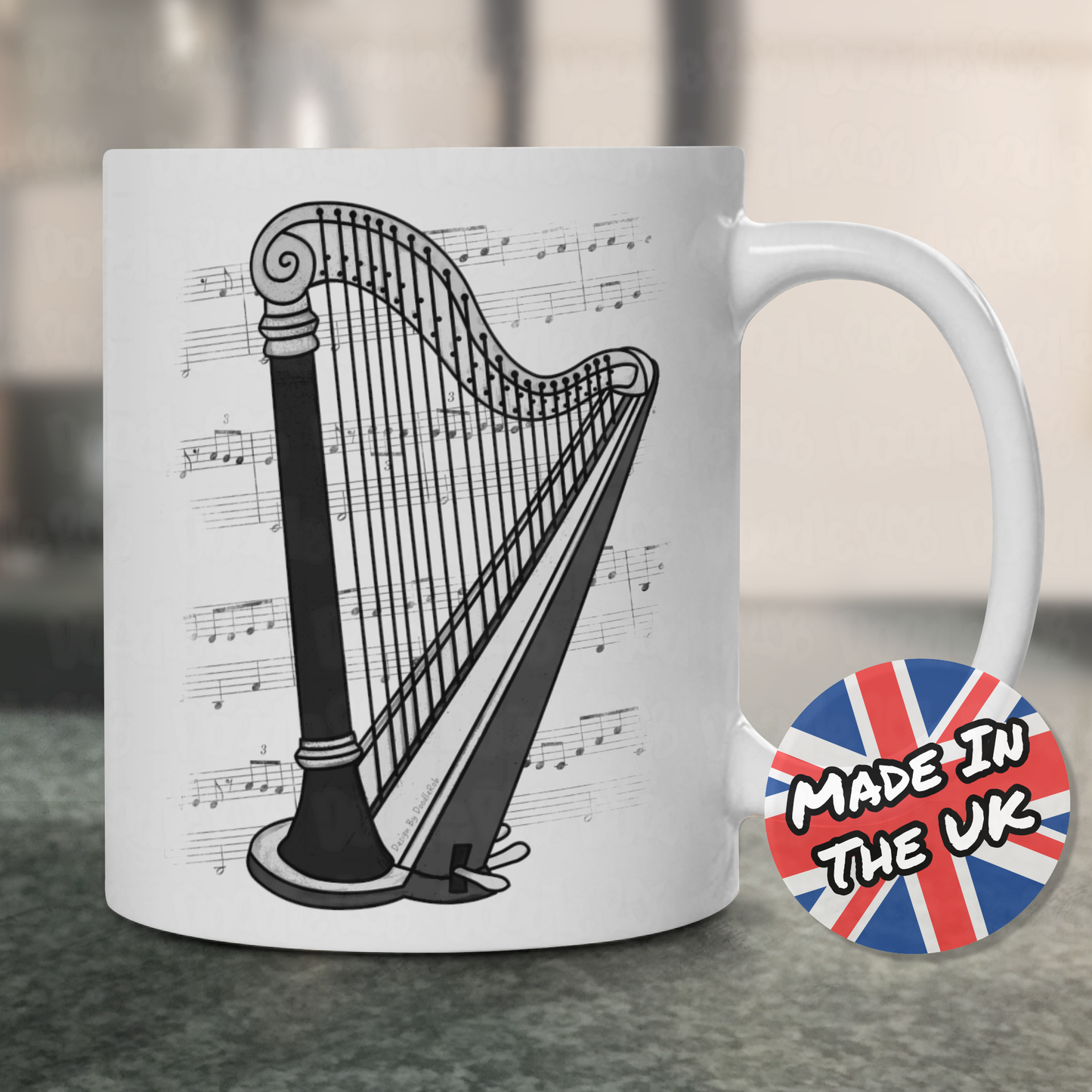 Harp Music Notation Mug - Gift For Harpist - String Musician Gift