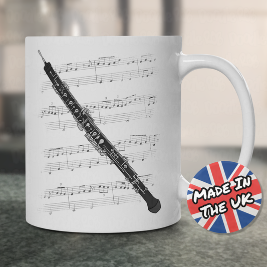Oboe Music Notation Mug (Monochrome) - Gift For Oboist - Woodwind Musician Gift