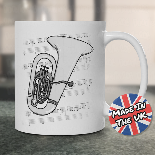 Tuba Music Notation Mug - Gift For Tubaist - Tuba Teacher Mug - Brass Musician Gift