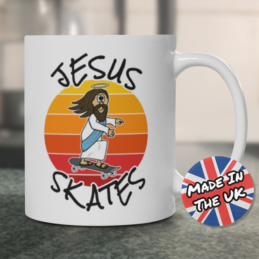 Christian Skateboarder Mug - Jesus Skates - Funny Skateboarding Gift