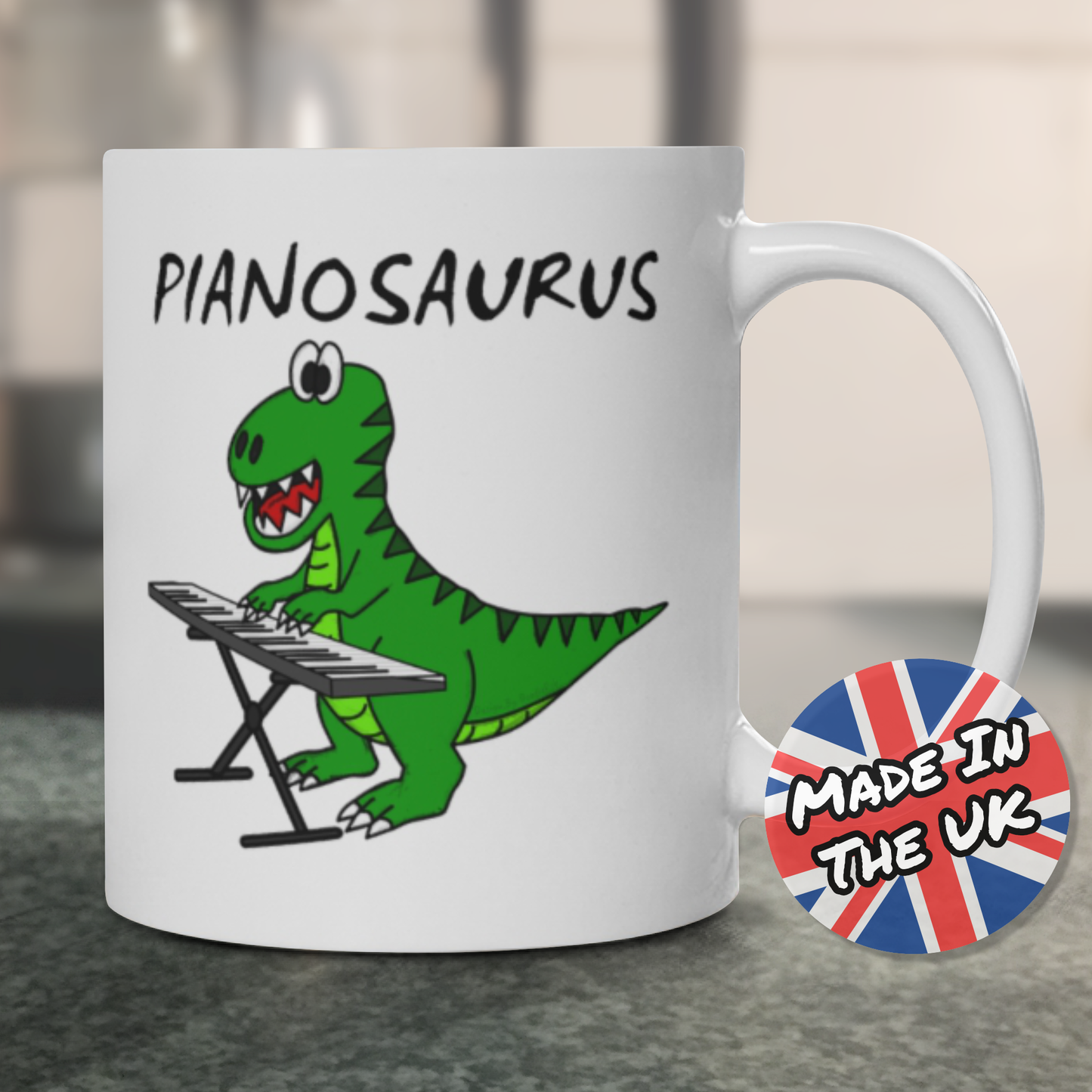 Dinosaur Piano Mug - T-Rex Playing Piano - Funny Gift For Pianist