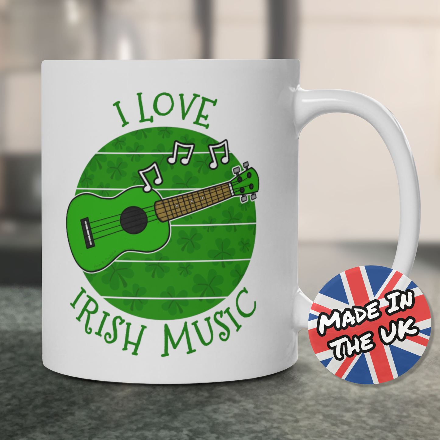 Irish Ukulele Mug - I Love Irish Music - Uke Player Mug - St Patrick's Day Gift