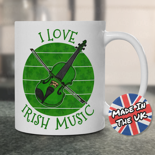 Irish Fiddle Mug - I Love Irish Music - Violinist Mug - St Patrick's Day Gift