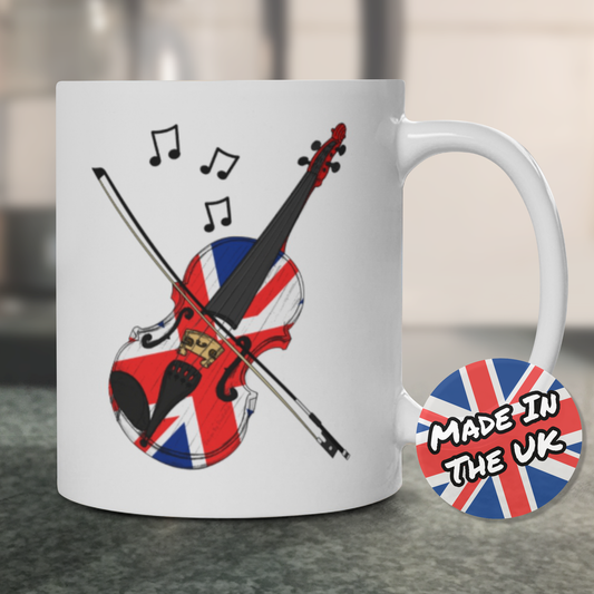 UK Flag Violin Mug - Violinist Gift - Union Jack Violin Mug - British Musician Gift