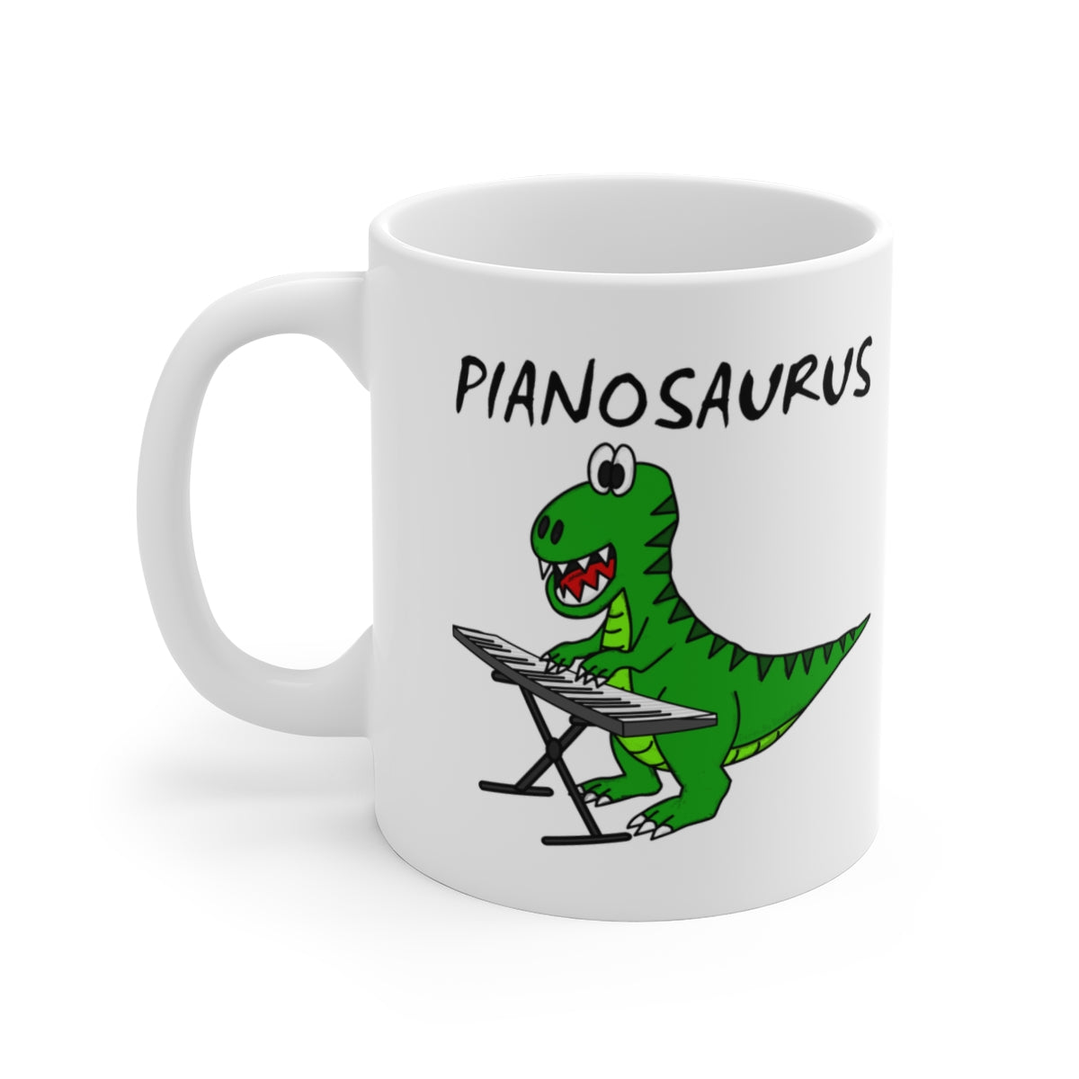 Dinosaur Piano Mug - T-Rex Playing Piano - Funny Gift For Pianist
